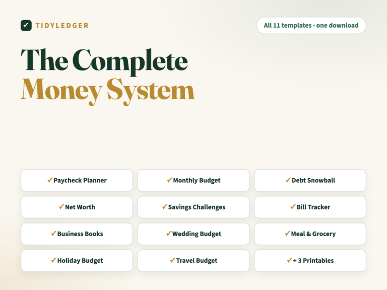 The Complete Money System — all 11 TidyLedger spreadsheet templates bundle