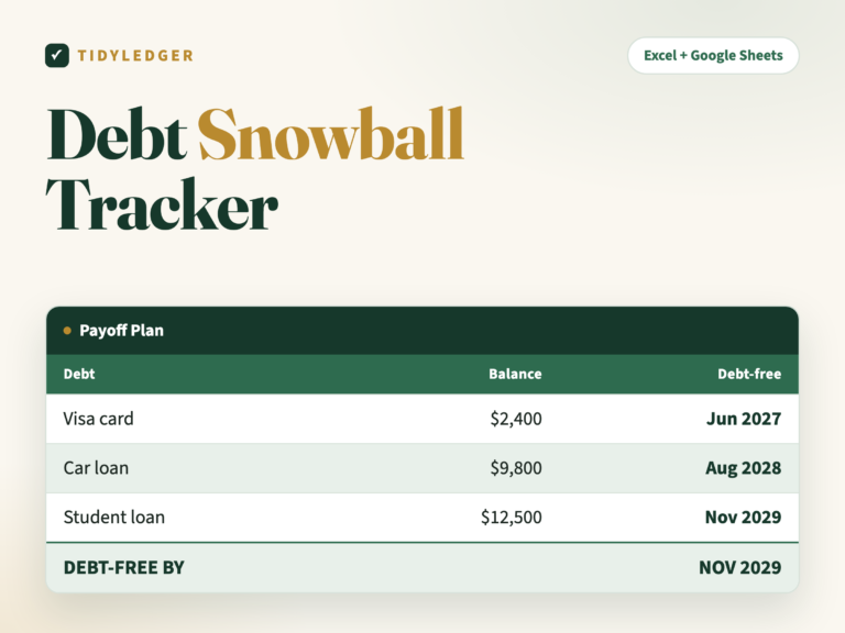 Debt Snowball Tracker spreadsheet — payoff plan with debt-free date