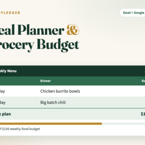 Meal Planner and Grocery Budget spreadsheet — weekly menu that costs itself out