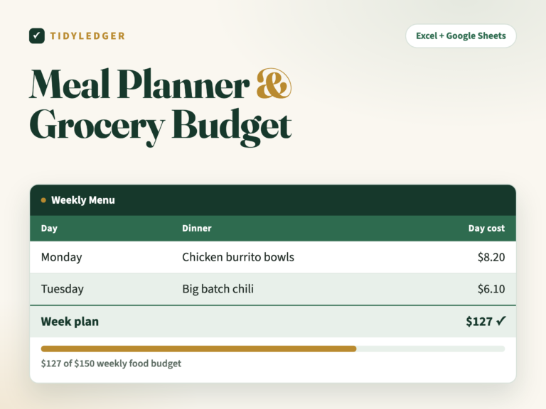Meal Planner and Grocery Budget spreadsheet — weekly menu that costs itself out