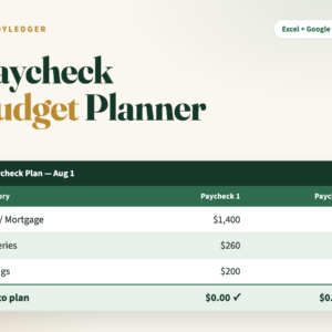 Paycheck Budget Planner spreadsheet for Excel and Google Sheets — zero-based paycheck budgeting template