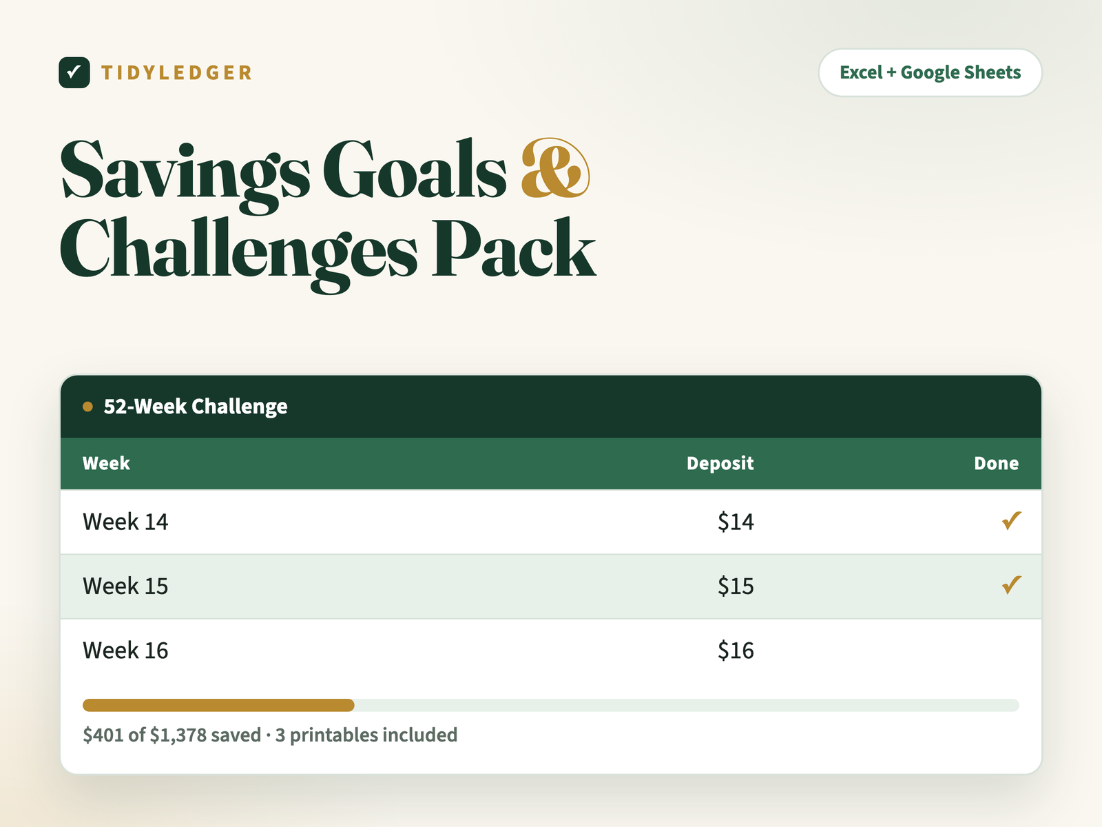 Savings Goals and Challenges Pack — 52-week challenge tracker with printables