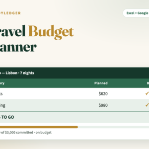 Travel Budget Planner spreadsheet — trip budget with days-to-go countdown